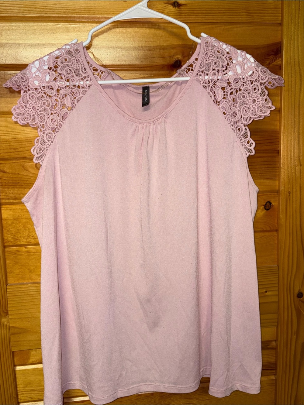Massini Light Pink Lace Sleeve Scoop Neck Blouse